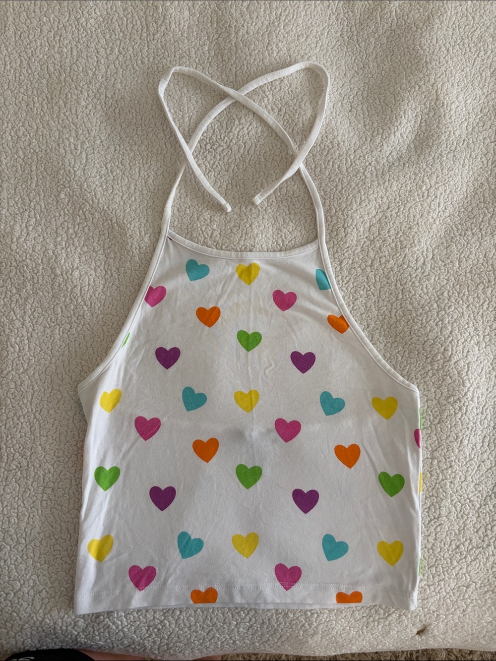 Forever 21 Rainbow Heart Halter Top White Medium